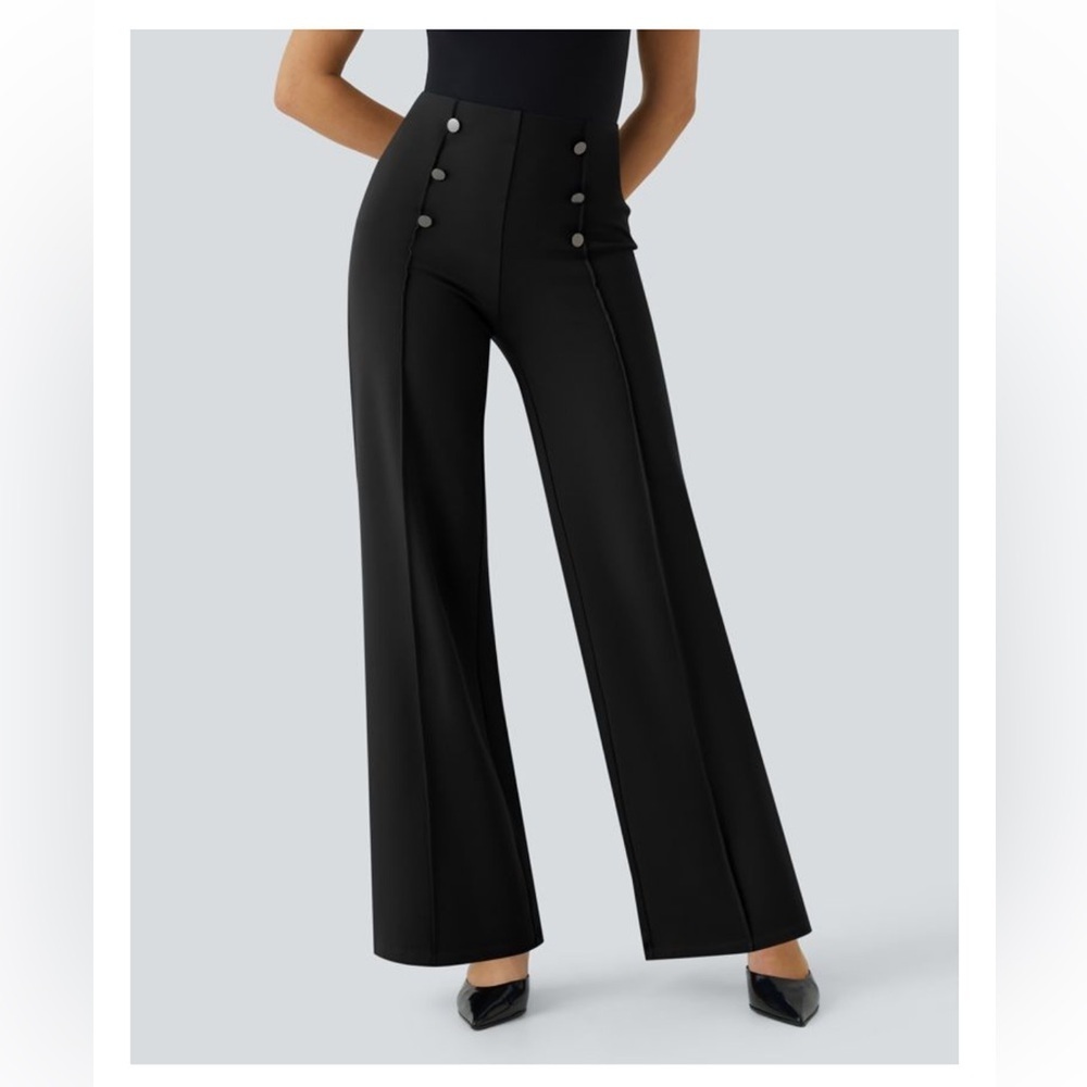 HALARA High Waisted Pocket Wide Leg Pull on Work Pants Black NWT Size XS 0/2